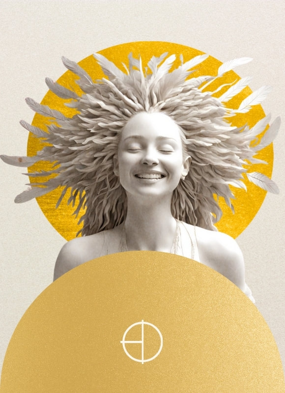 femeie extatica cu coroana de pene simulare digitala Emilitopia Design da suflet afacerii tale cu strategie si identitate de brand