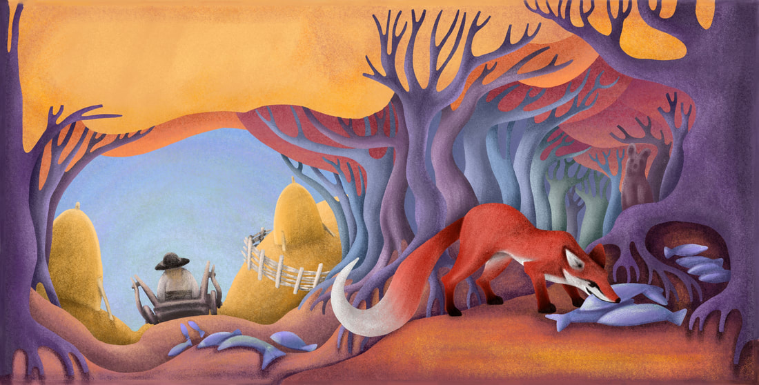 ilustrație ursul păcălit de vulpe din cartea Povești și povestiri de Ion Creangă